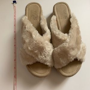 CROSSED FAUX FUR ESPADRILLE SANDALS